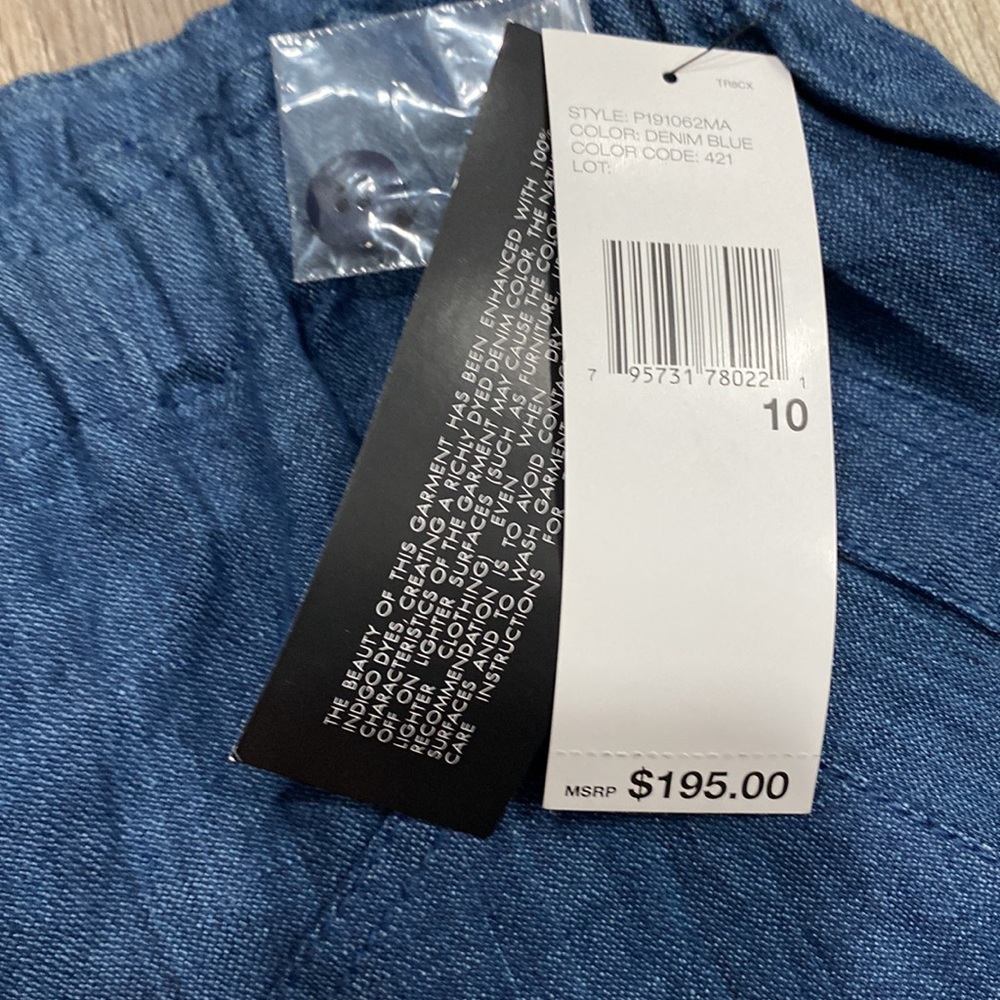 NWT DKNY 100% Linen Denim Blue Elastic Waist Knee Length Skirt 10 - Picture 9 of 16